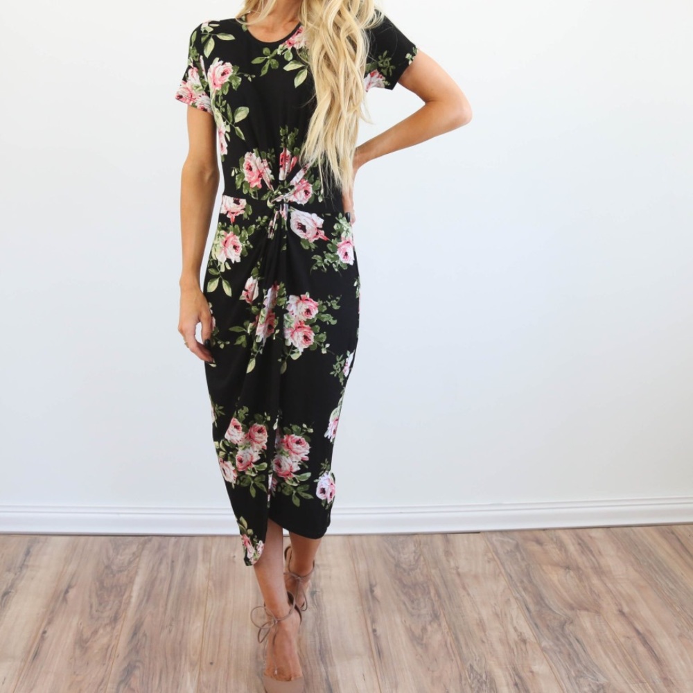 Black Floral Knot Dress